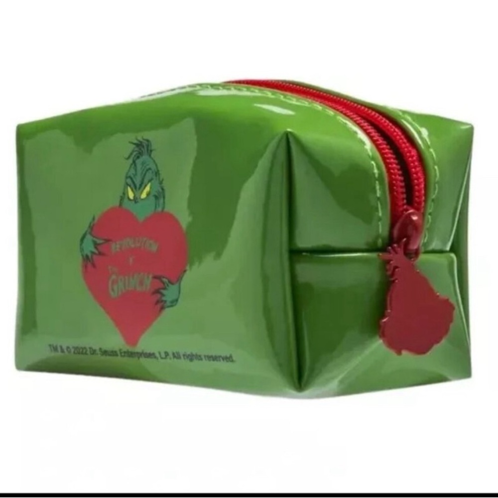 Revolution Green Grinch Cosmetic Bag with Red Zipper set of 2 - Picture 8 of 8